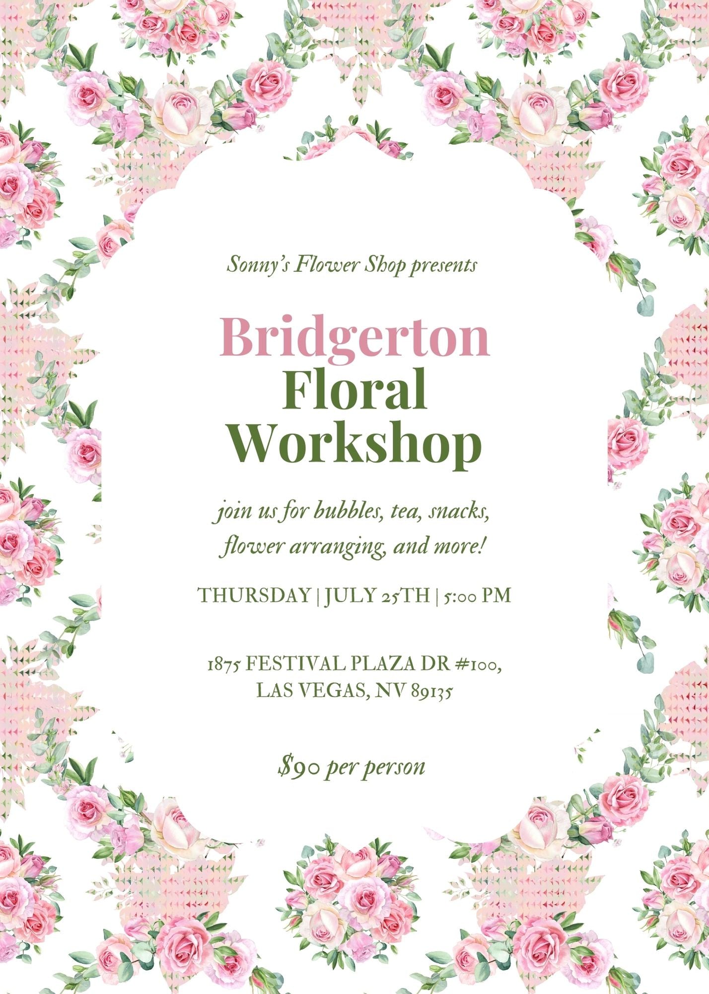 Bridgerton Floral Workshop (Bubbles & Bouquets) - July 25, 2024